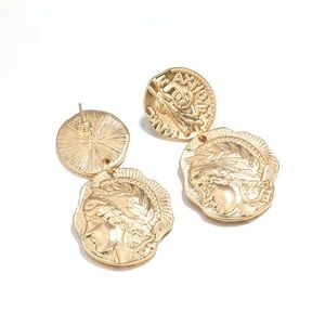 Vintage Inspired Gold Plated Drop Coin Earrings